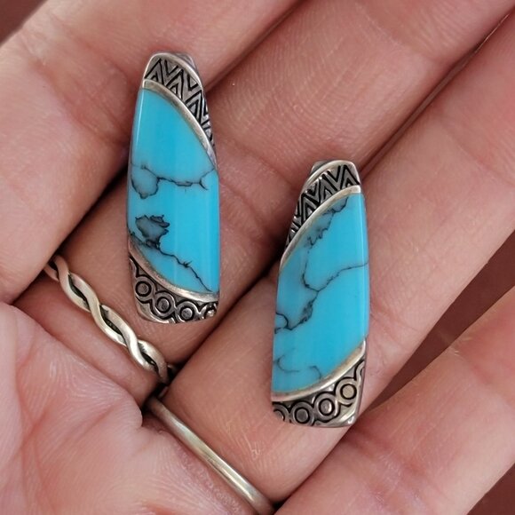Natural Turquoise Earrings, Vertical Bar Earring, Round  Beautiful and unique 925 sterling silver earrings turquoise vertical bar earring